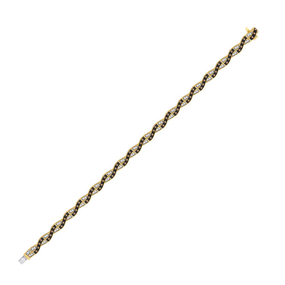14k Yellow Gold Womens Round Brown Diamond Tennis Bracelet 7/8 Cttw