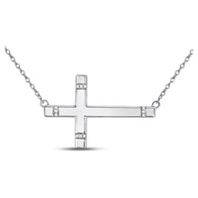  Sterling Silver Womens Round Diamond Horizontal Cross Necklace 1/20 Cttw