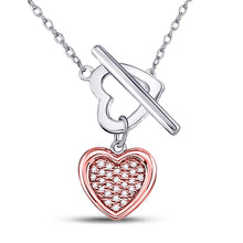  Sterling Silver Womens Round Diamond Fashion Heart Necklace 1/10 Cttw