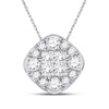 14k White Gold Womens Princess Diamond Offset Square Cluster Pendant 1/2 Cttw