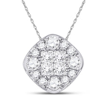  14k White Gold Womens Princess Diamond Offset Square Cluster Pendant 1/2 Cttw