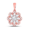 10k Two-tone Gold Womens Round Diamond Flower Halo Cluster Pendant 1/2 Cttw