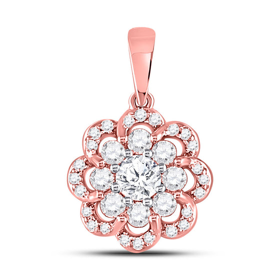 10k Two-tone Gold Womens Round Diamond Flower Halo Cluster Pendant 1/2 Cttw