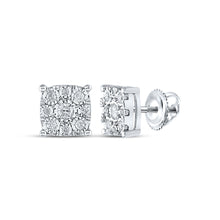 10k White Gold Womens Round Diamond Square Earrings 1/4 Cttw