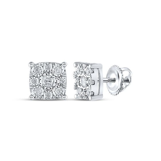 10k White Gold Womens Round Diamond Square Earrings 1/4 Cttw