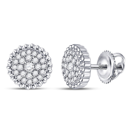 10k White Gold Womens Round Diamond Beaded Halo Earrings 1/4 Cttw