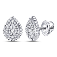  10k White Gold Womens Round Diamond Teardrop Earrings 1/4 Cttw