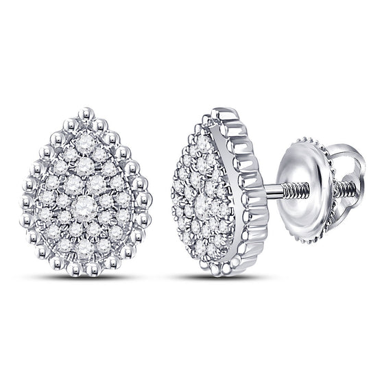 10k White Gold Womens Round Diamond Teardrop Earrings 1/4 Cttw