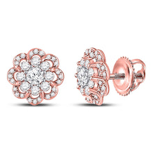  10k Two-tone Gold Womens Round Diamond Halo Earrings 1/2 Cttw