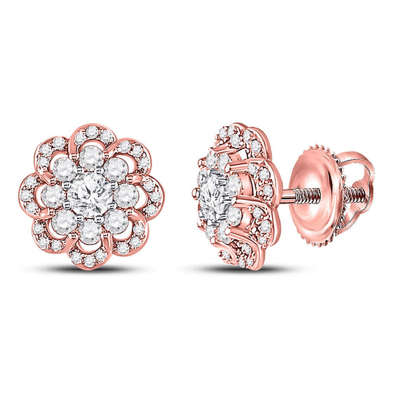 10k Two-tone Gold Womens Round Diamond Halo Earrings 1/2 Cttw