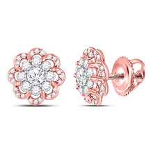  10k Two-tone Gold Womens Round Diamond Flower Halo Cluster Earrings 1 Cttw