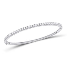  14k White Gold Womens Round Diamond Classic Bangle Bracelet 2 Cttw