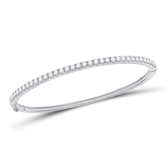 14k White Gold Womens Round Diamond Classic Bangle Bracelet 2 Cttw