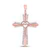 10k Rose Gold Womens Round Diamond Heart Cross Pendant 1/4 Cttw