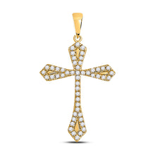  10k Yellow Gold Womens Round Diamond Gothic Cross Pendant 1/3 Cttw