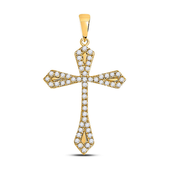 10k Yellow Gold Womens Round Diamond Gothic Cross Pendant 1/3 Cttw