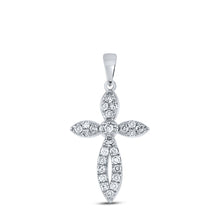  10k White Gold Womens Round Diamond Cross Pendant 1/6 Cttw