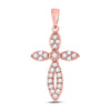 10k Rose Gold Womens Round Diamond Cross Pendant 1/6 Cttw
