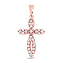  10k Rose Gold Womens Round Diamond Cross Pendant 1/6 Cttw