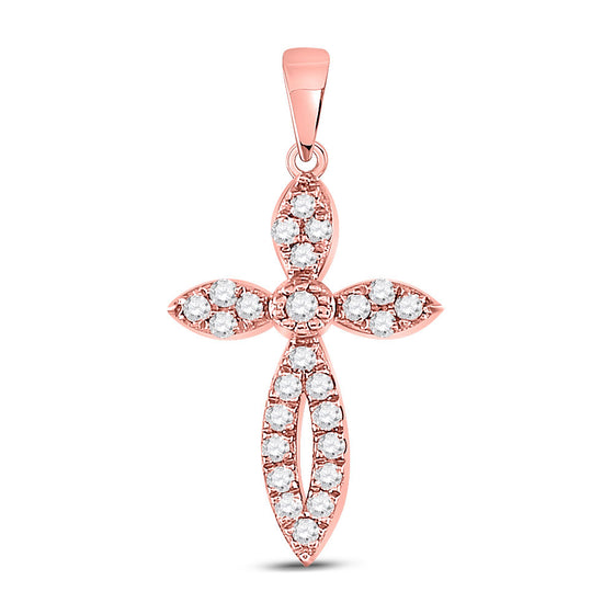 10k Rose Gold Womens Round Diamond Cross Pendant 1/6 Cttw