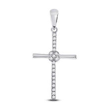  10k White Gold Womens Round Diamond Cross Pendant 1/12 Cttw