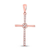 10k Rose Gold Womens Round Diamond Cross Pendant 1/12 Cttw