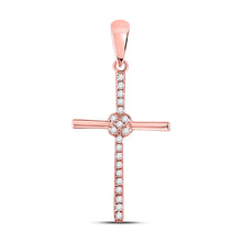  10k Rose Gold Womens Round Diamond Cross Pendant 1/12 Cttw
