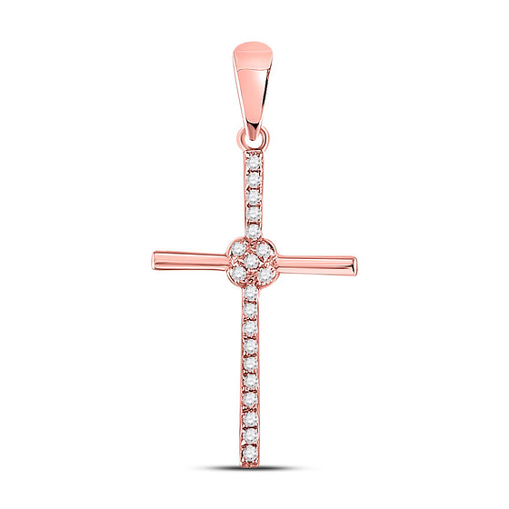 10k Rose Gold Womens Round Diamond Cross Pendant 1/12 Cttw