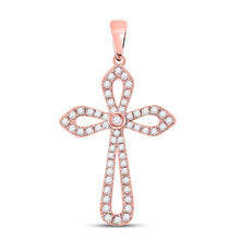  10k Rose Gold Womens Round Diamond Cross Pendant 1/3 Cttw