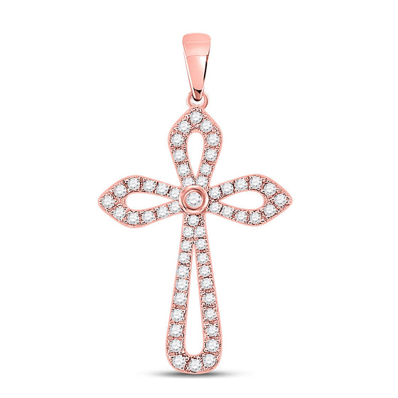 10k Rose Gold Womens Round Diamond Cross Pendant 1/3 Cttw