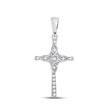  10k White Gold Womens Round Diamond Cross Pendant 1/12 Cttw