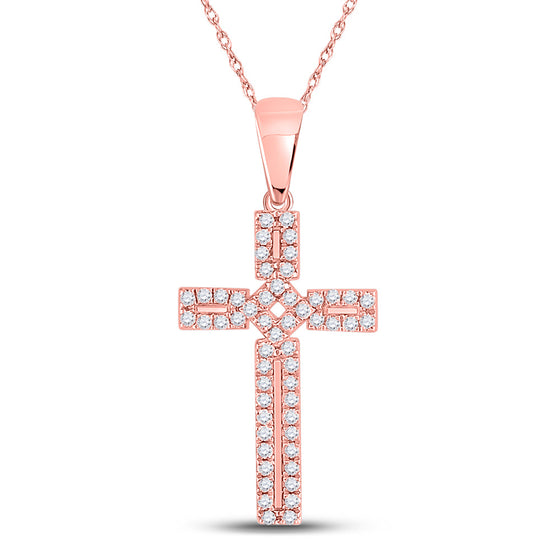 10k Rose Gold Womens Round Diamond Roman Cross Pendant 1/3 Cttw