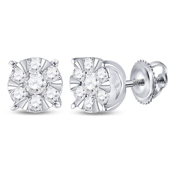 14k White Gold Womens Round Diamond Fashion Cluster Earrings 1/4 Cttw