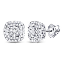  14k White Gold Womens Round Diamond Cushion Halo Cluster Earrings 1/2 Cttw