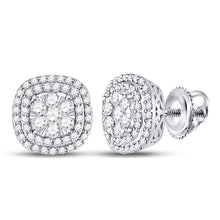  14k White Gold Womens Round Diamond Cluster Cushion Earrings 1 Cttw
