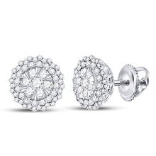 14k White Gold Womens Round Diamond Halo Cluster Earrings 1 Cttw