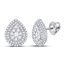  14k White Gold Womens Round Diamond Cluster Teardrop Earrings 1 Cttw