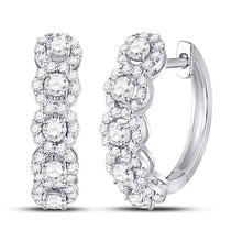  14k White Gold Womens Round Diamond Halo Hoop Earrings 1 Cttw