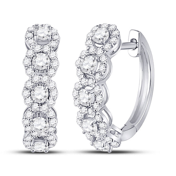 14k White Gold Womens Round Diamond Halo Hoop Earrings 1 Cttw