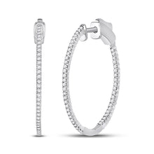  14k White Gold Womens Round Diamond Inside-Outside Hoop Earrings 1/2 Cttw