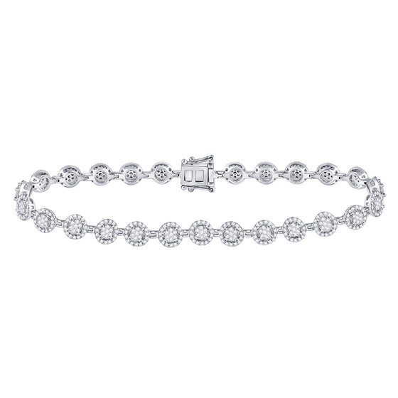 14k White Gold Womens Round Diamond Halo Cluster Tennis Bracelet 2 Cttw
