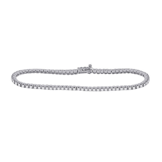 14k White Gold Womens Round Diamond Classic Tennis Bracelet 2 Cttw