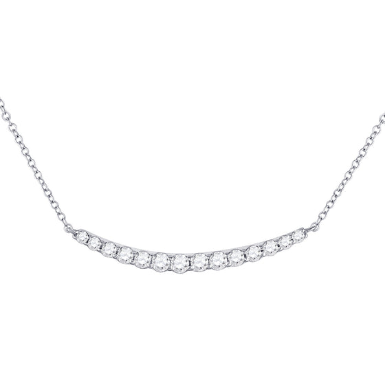 14k White Gold Womens Round Diamond Curved Bar Necklace 3/4 Cttw