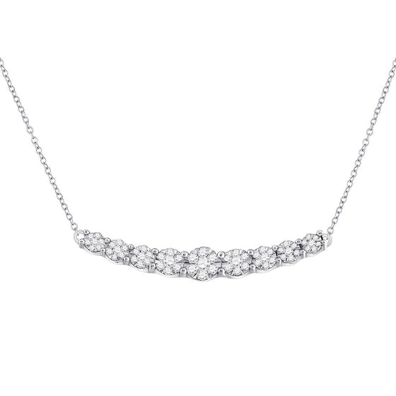 14k White Gold Womens Round Diamond Graduated Curved Bar Necklace 1/2 Cttw