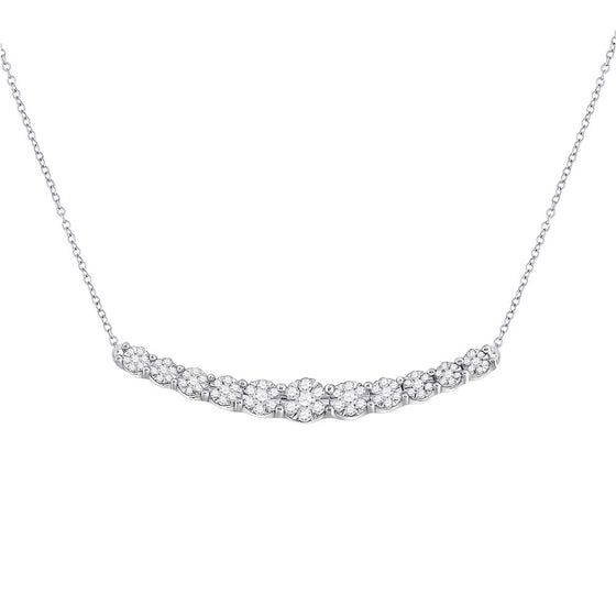 14k White Gold Womens Round Diamond Curved Graduated Bar Necklace 1/2 Cttw