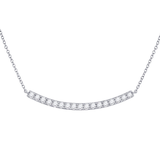 14k White Gold Womens Round Diamond Curved Bar Necklace 3/4 Cttw