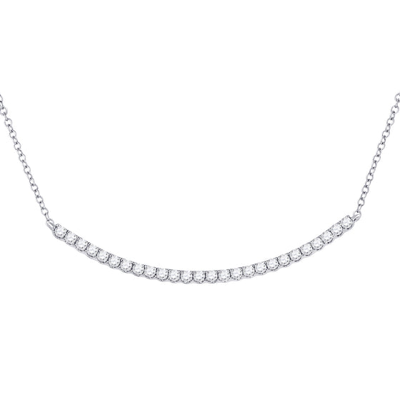 14k White Gold Womens Round Diamond Curved Bar Necklace 3/4 Cttw