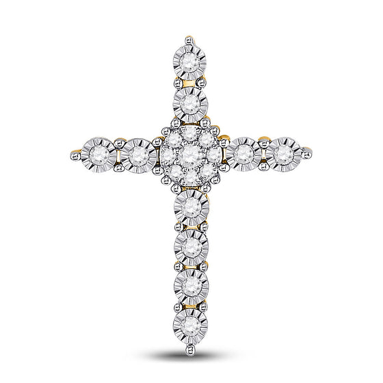 14k Yellow Gold Womens Round Diamond Cross Pendant 1/4 Cttw