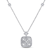  Sterling Silver Womens Round Diamond Filigree Fashion Necklace 1/10 Cttw