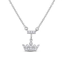  10k White Gold Womens Round Diamond Crown Tiara Fashion Necklace 1/10 Cttw